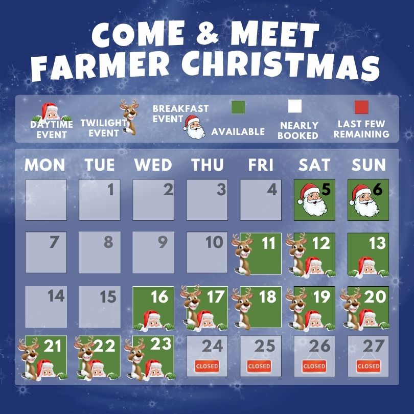 December 2026 dates of Farmer Christmas events and breakfast