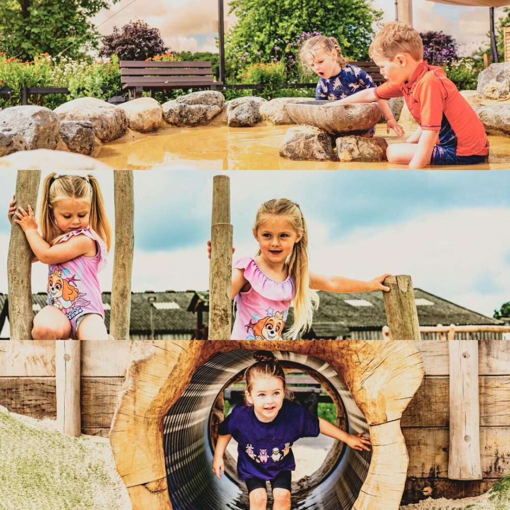 Children enjoying a summer family day out at Farmer Palmer’s Farm Park in Dorset