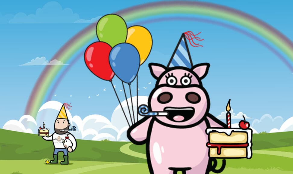 image of a pig with balloons and birthday cake