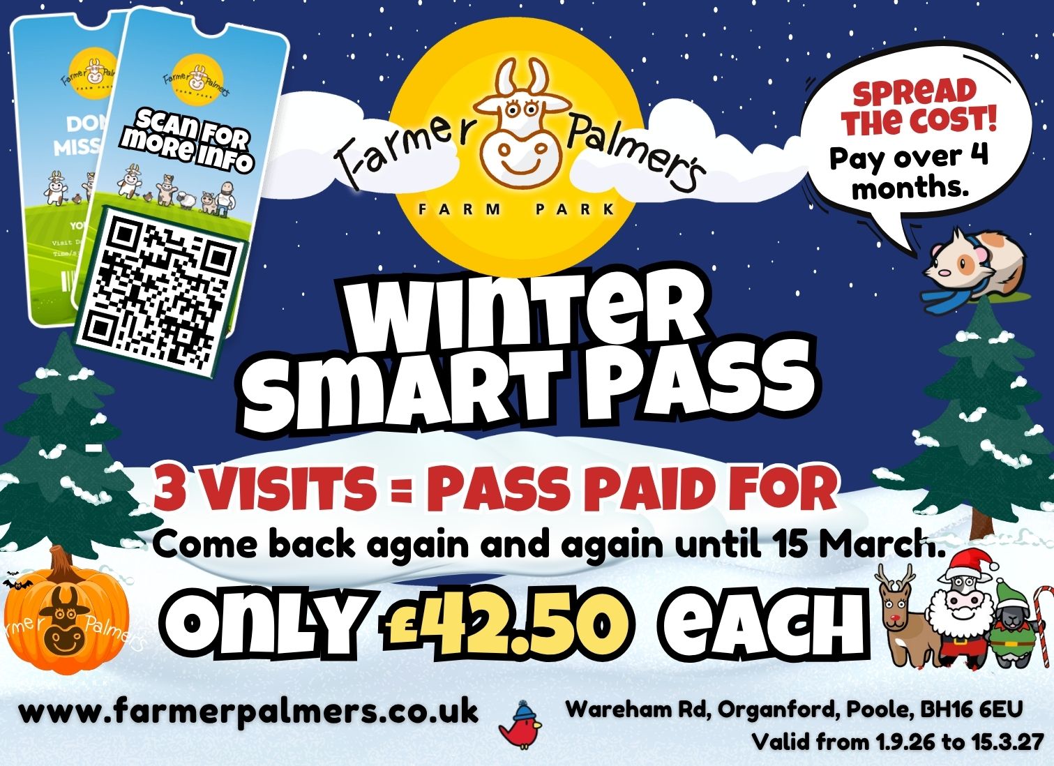 Winter smart pass for farmer palmers with halloween and christmas characters and logo